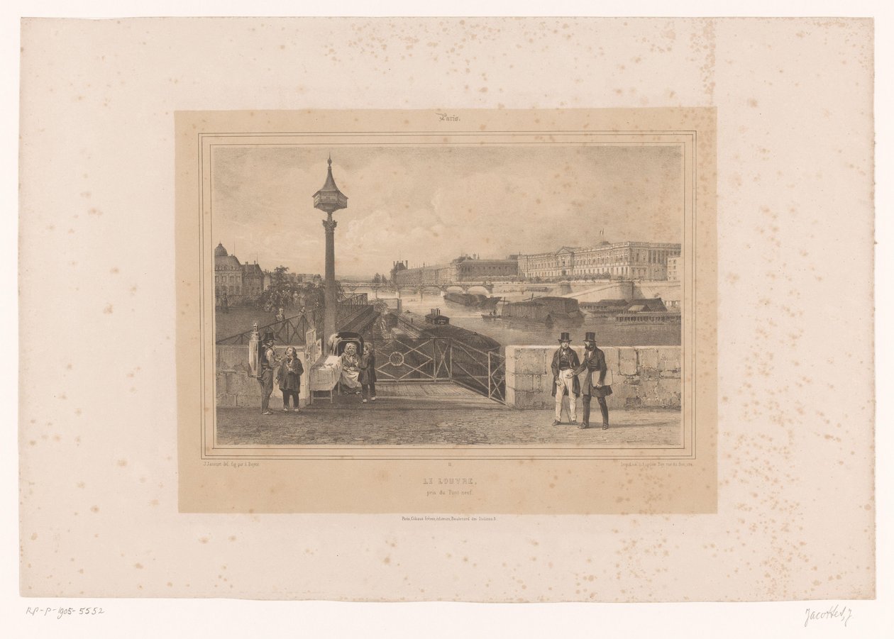 Utsikt över Palais du Louvren från Pont Neuf Le Louvren, pris du Pont-neuf (titel på objektet) Ansikten i och runt Paris (serietitel) Paris (serietitel på objekt) av Louis Julien Jacottet