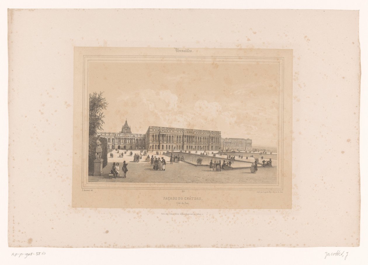 Utsikt över slottet i Versailles från trädgårdarna Facade du Château, Côté du Parc (titel på objekt) Ansikten i och runt Paris (serietitel) Versailles (serietitel på objekt) av Louis Julien Jacottet
