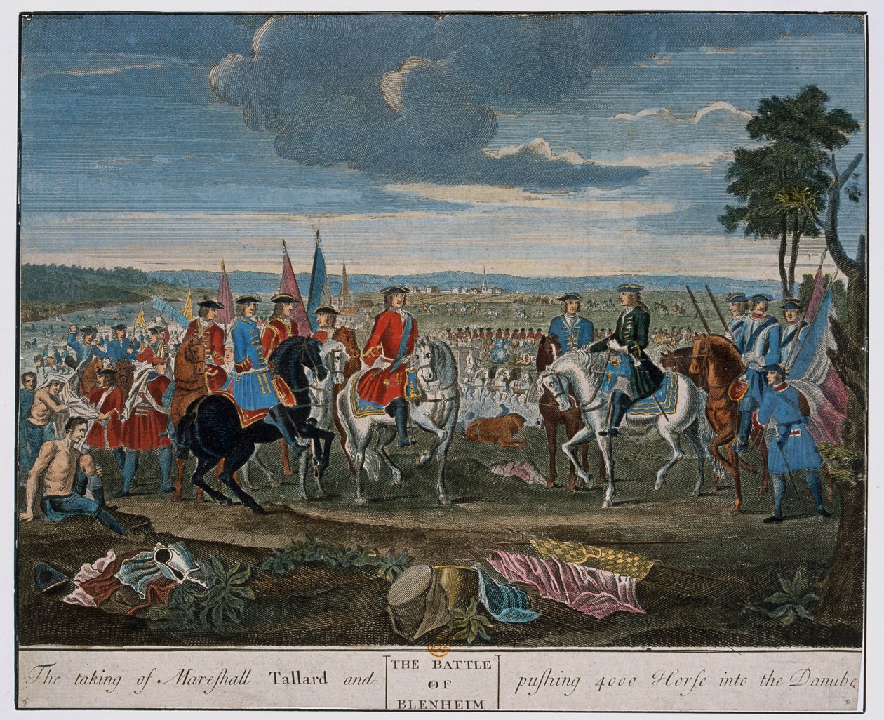 Intagandet av Marshall Tallard och knuffande 4000 hästar i Donau vid slaget vid Blenheim 1704, ca 1760 av Louis Laguerre
