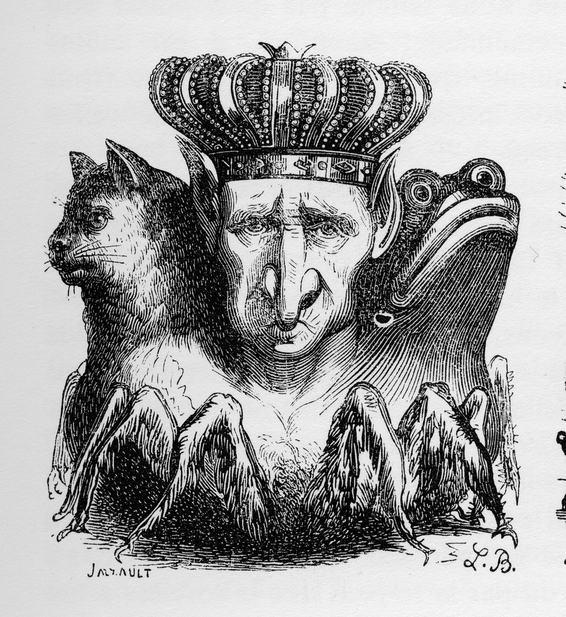 Bael - Baal - (demon) - Bael är huvudet för den infernaliska makten - i "" Le dictionnaire infernal"" av Collin de Plancy - Gravyr av L. Breton. Paris av Louis Le Breton