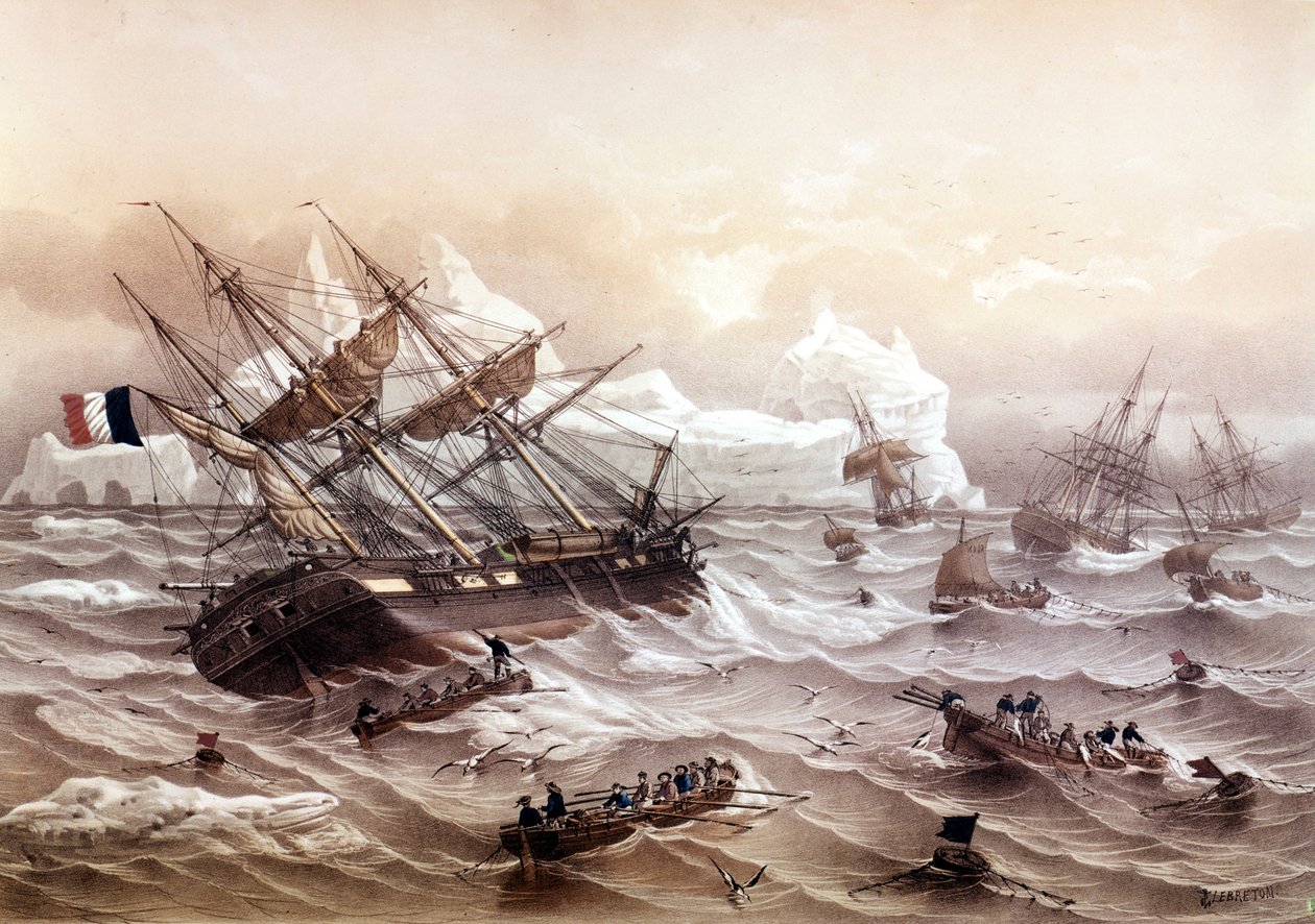 Valfångst i Newfoundland. Målning av Lebreton. Början av 1800-talet. av Louis Le Breton
