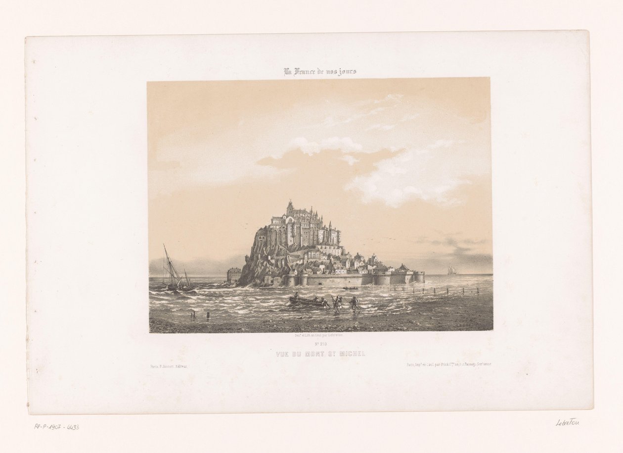 Utsikt över Mont-Saint-Michel Vue du Mont St. Michel (titel på objekt) Contemporary France (serietitel) La France de nos jours (serietitel på objekt) av Louis Le Breton
