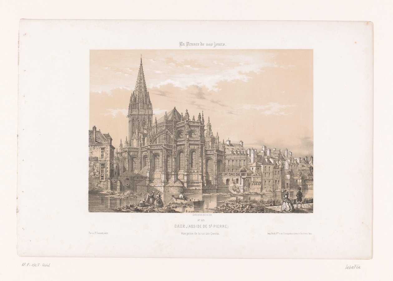 Utsikt över absiden av Peterskyrkan i Caen Caen (Abside de St. Pierre). Vue prize de la rue des Quoris (titel på objekt) Contemporary France (serietitel) La France de nos jours (serietitel på objekt) av Louis Le Breton