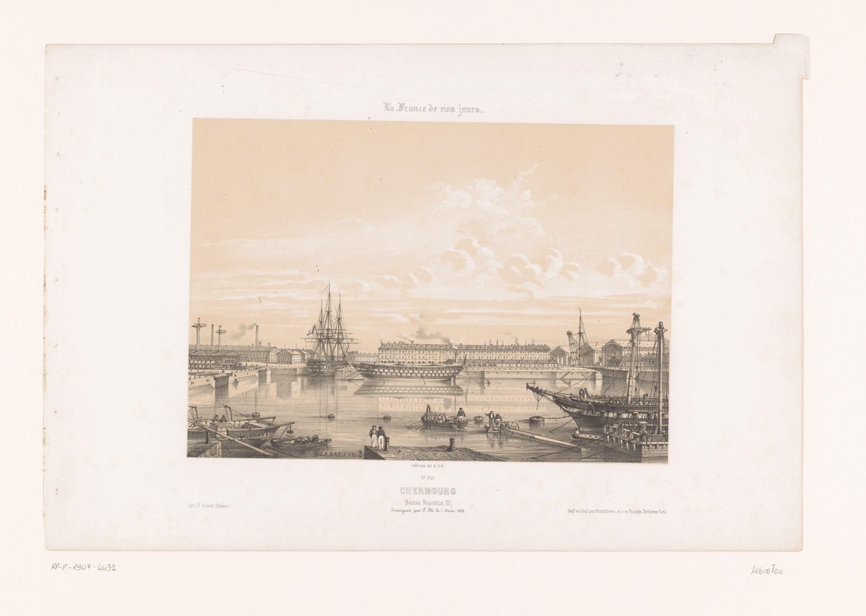 Utsikt över Bassin Napoléon III vid hamnen i Cherbourg Cherbourg. Basin Napoleon III (titel på objekt) Contemporary France (serietitel) La France de nos jours (serietitel på objekt) av Louis Le Breton