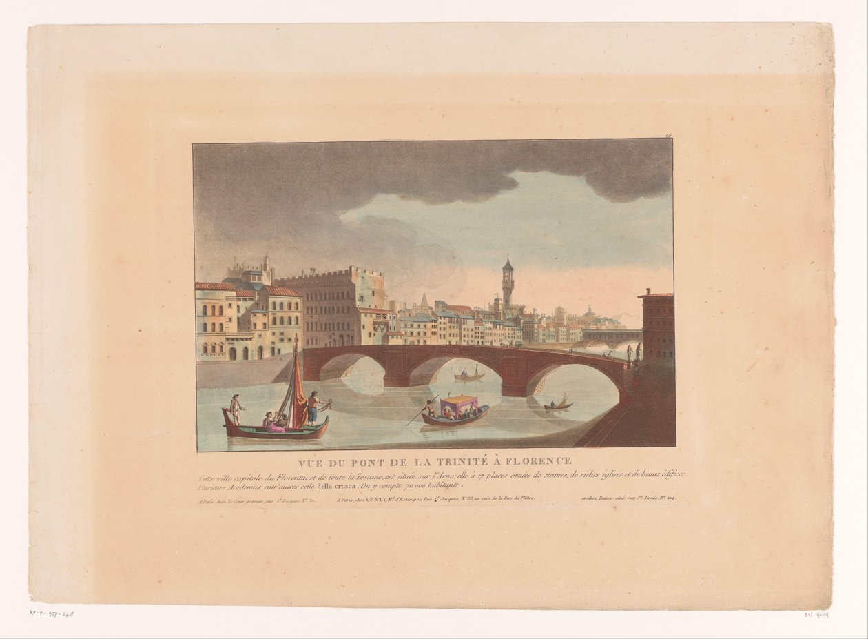 Utsikt över Ponte Santa Trinita i Florens Vue du Pont de la Trinité i Florens (titel på objekt) Stadsbilder i Italien, Spanien och Egypten (serietitel) av Louis Lecoeur