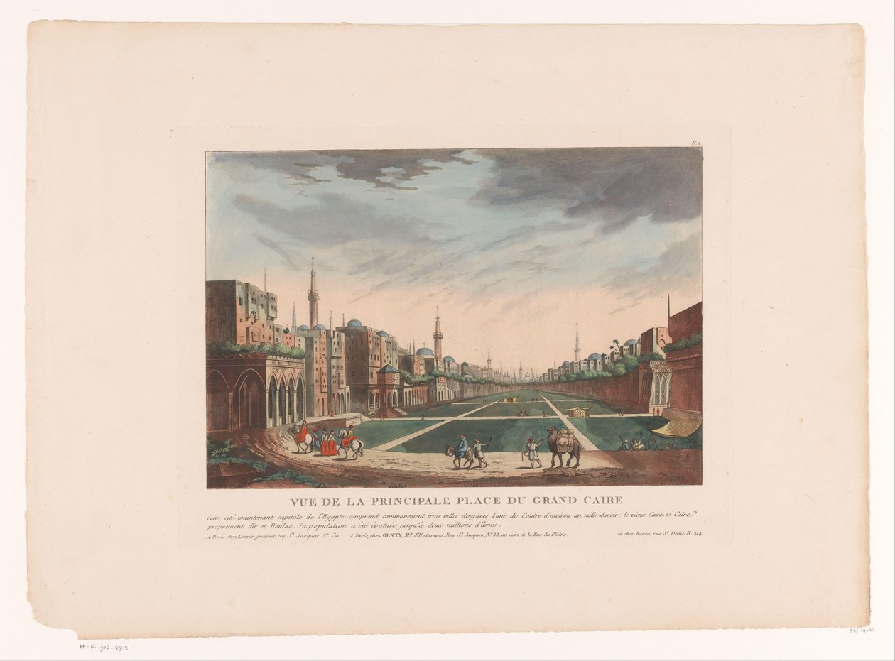 Utsikt över ett torg i Kairo Vue de la Principale Place du Grand Caire (titel på objekt) Stadsbilder i Italien, Spanien och Egypten (serietitel) av Louis Lecoeur
