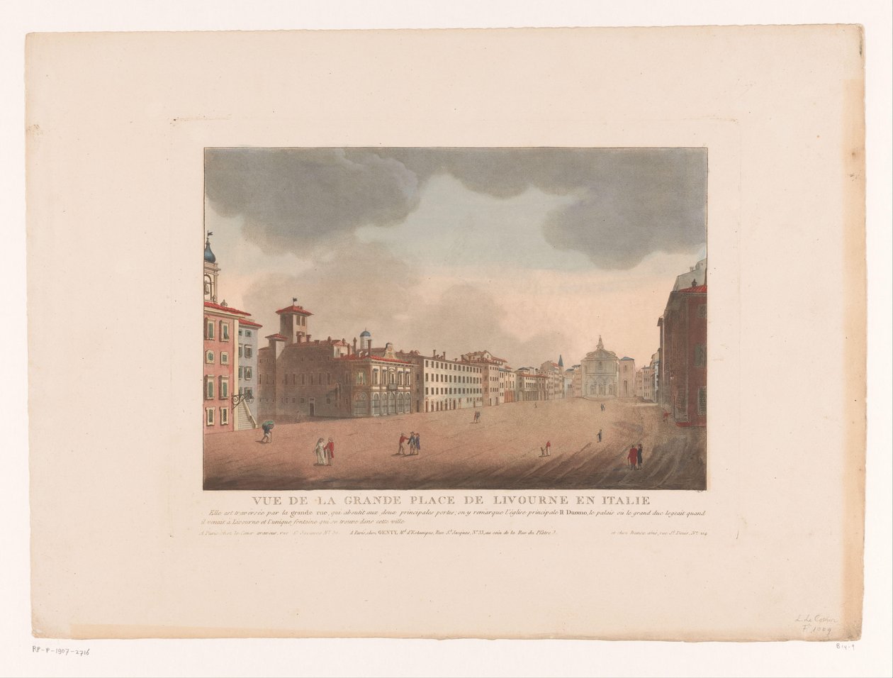 Utsikt över Piazza Grande i Livorno Vue de la Grande Place de Livourne en Italien (titel på objekt) Stadsbilder i Italien, Spanien och Egypten (serietitel) av Louis Lecoeur