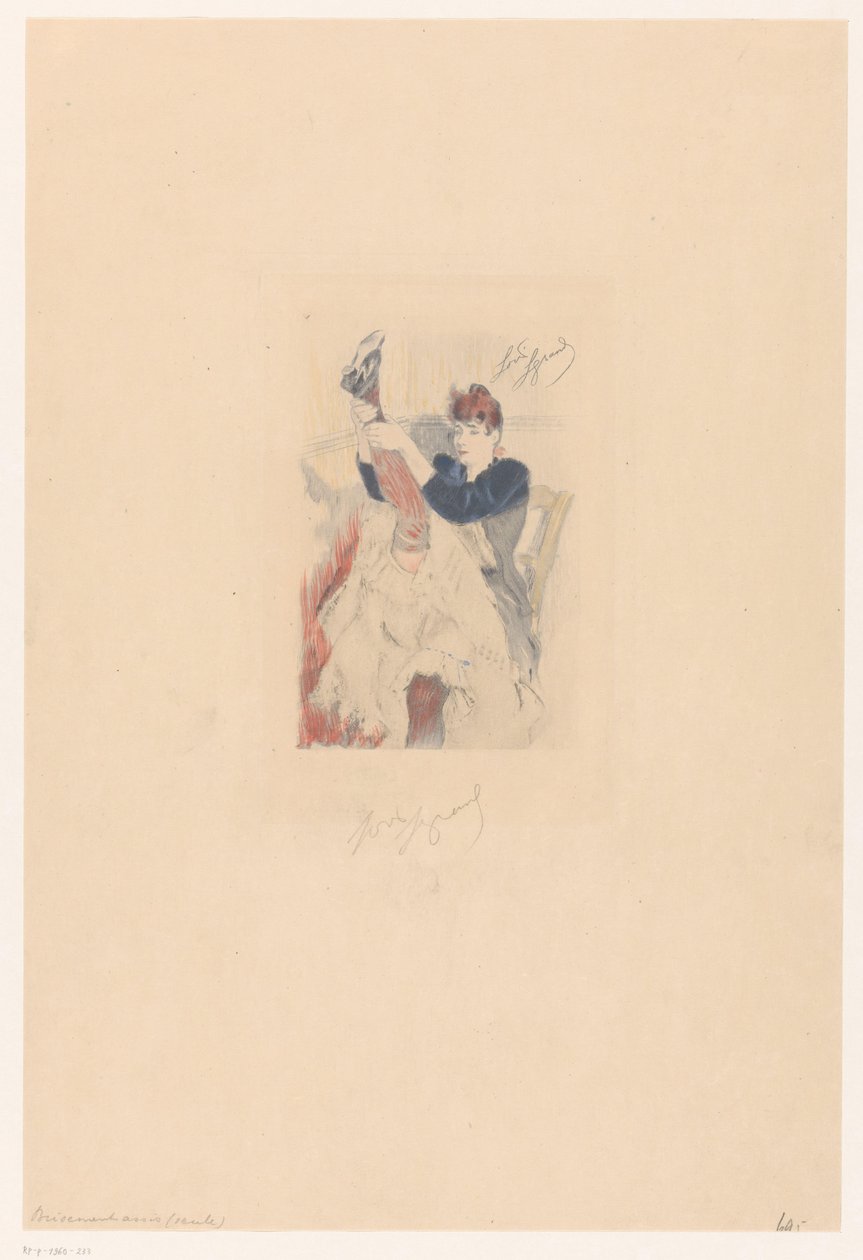 Cancan-dansare gör en flexibilitetsövning Brisement assis (seule) (titel på objekt) av Louis Legrand (signed by artist)