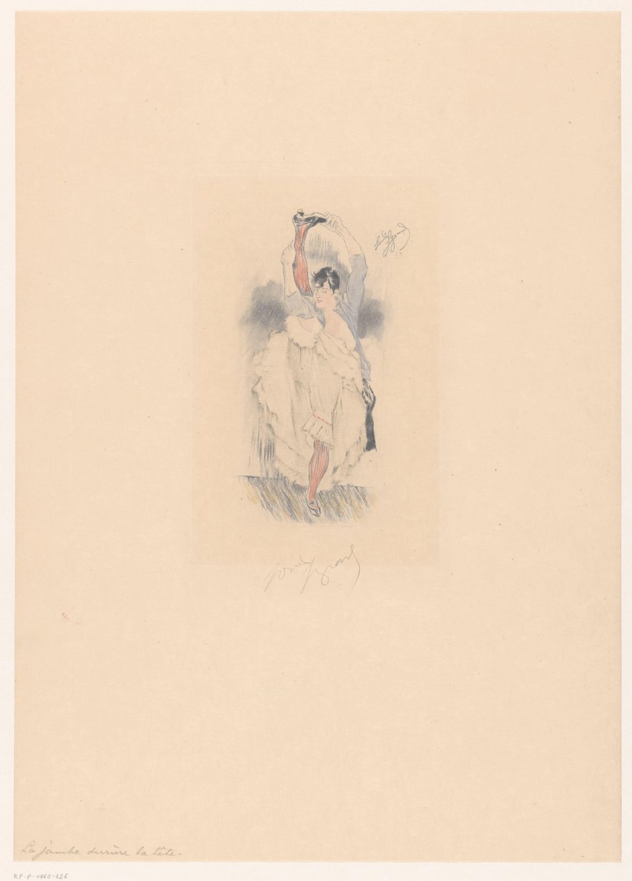 Cancan dansare med benet sträckt bakom huvudet La jambe derrière la tête (titel på objekt) av Louis Legrand (signed by artist)