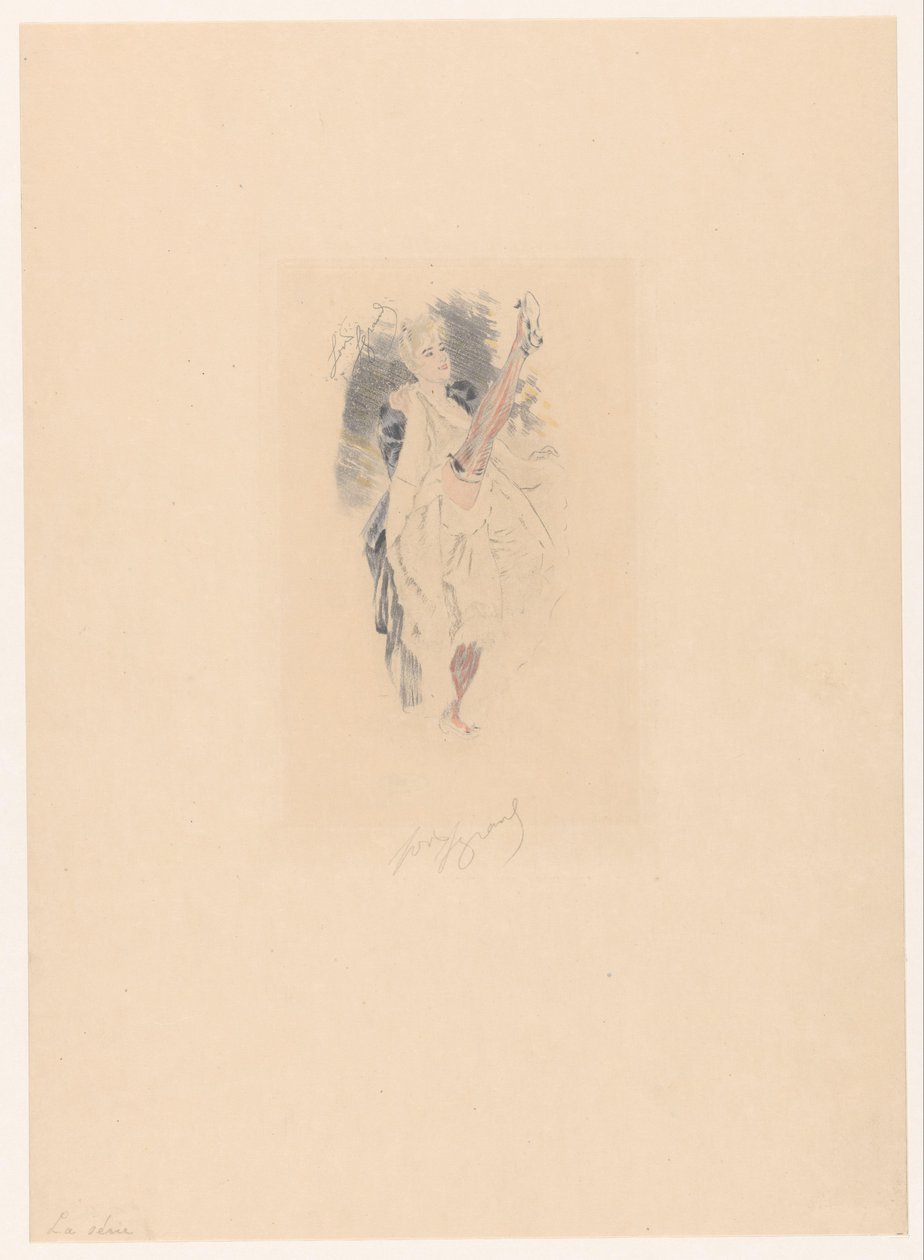 Cancan-dansare med höjt ben La series (titel på objekt) av Louis Legrand (signed by artist)