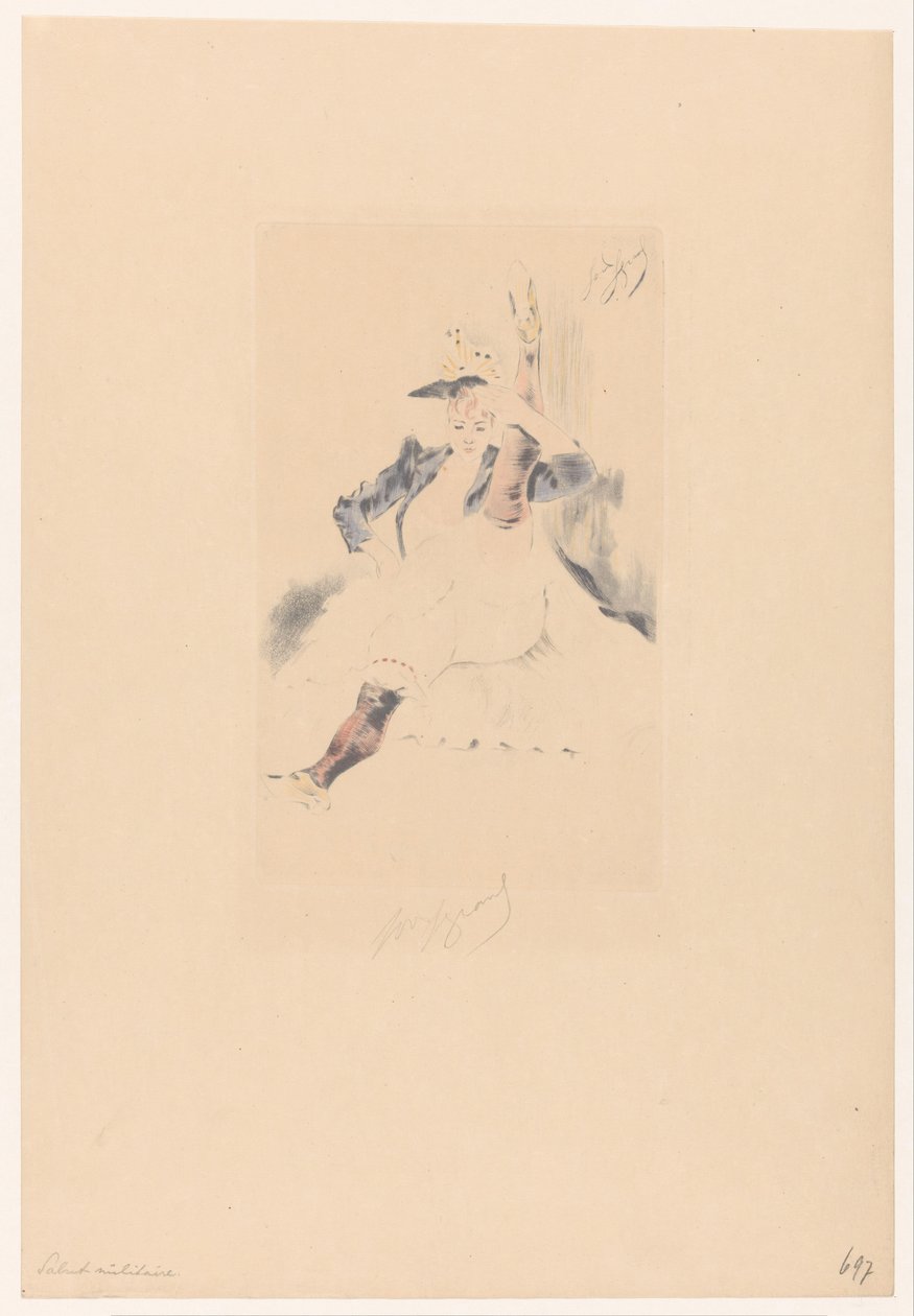 Hälsning cancan dansare Le salut militären av Louis Legrand (signed by artist)