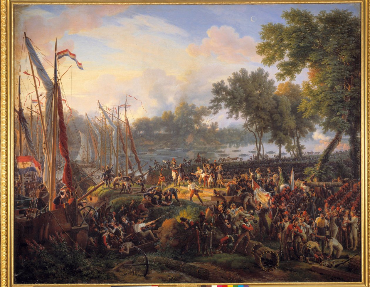 Första passagen av Rhen av den franska armén under befäl av Jourdan och Kleber, i Düsseldorf i hertigen av Berg, 6 september av Louis Lejeune
