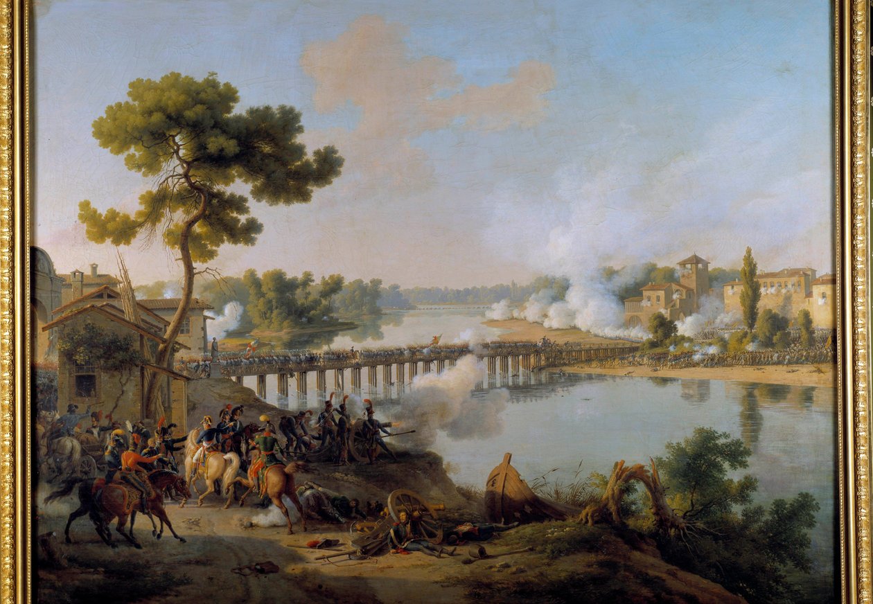 General Bonaparte ger sina order till slaget vid bron i Lodi (10 maj 1796) under Italiens första fälttåg (1796-1797) Målning av Louis Francois Lejeune (1775-1848) 1800-talets sön. 1,85 x 2,40 m av Louis Lejeune