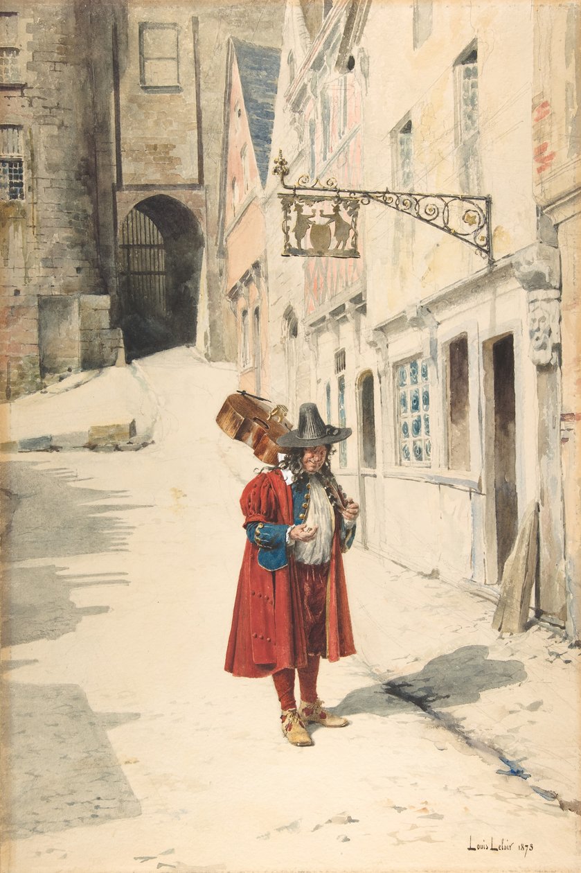 Vandrande Minstrel, Gamla Nürnberg, 1843-84. av Louis Leloir