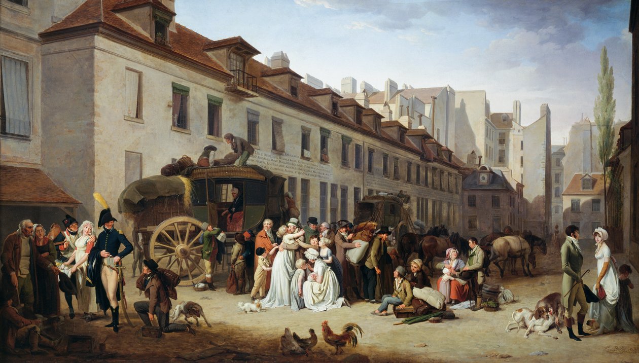 Ankomst av diligens på gården av Messageries av Louis Leopold Boilly