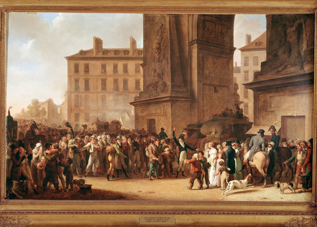 Rekryter avgår vid Porte Saint Denis i Paris för att slåss i Napoleonkrigen av Louis Leopold Boilly