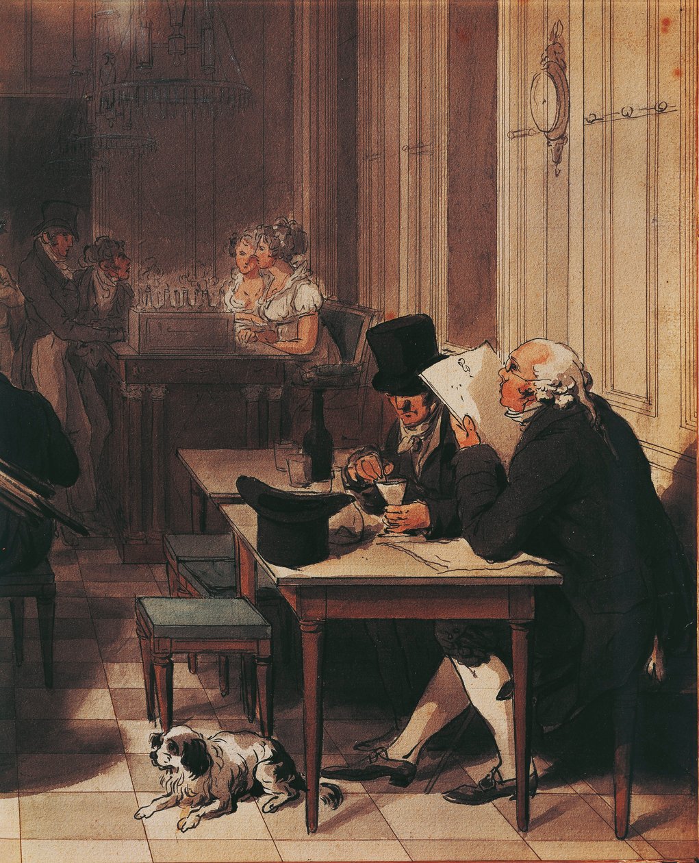 Interiör av café från omkring 1815, av Louis-Leopold Boilly, Ritning av Louis Leopold Boilly