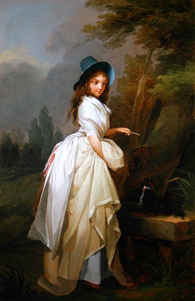 Dam som leker med sin hund (olja på duk) av Louis Leopold Boilly