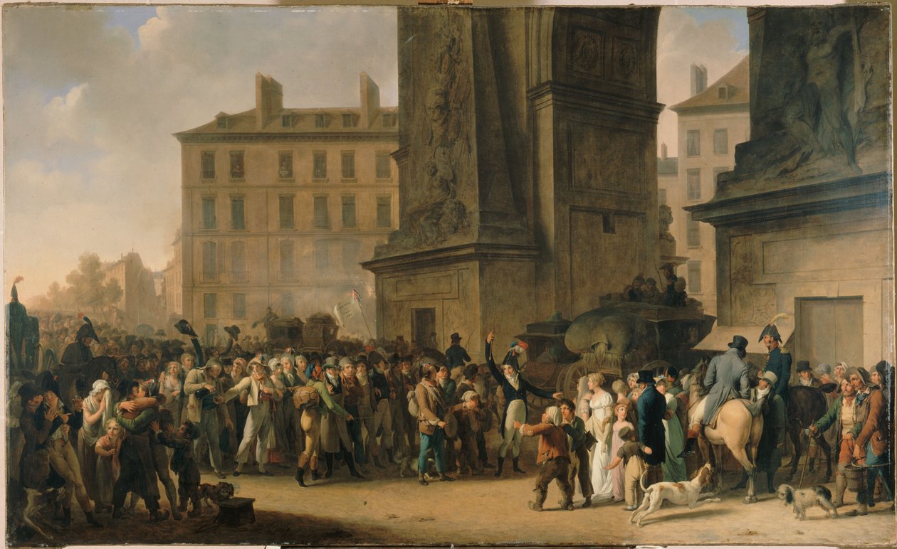 De värnpliktiga från 1807 som defilerar framför Porte Saint-Denis av Louis Leopold Boilly