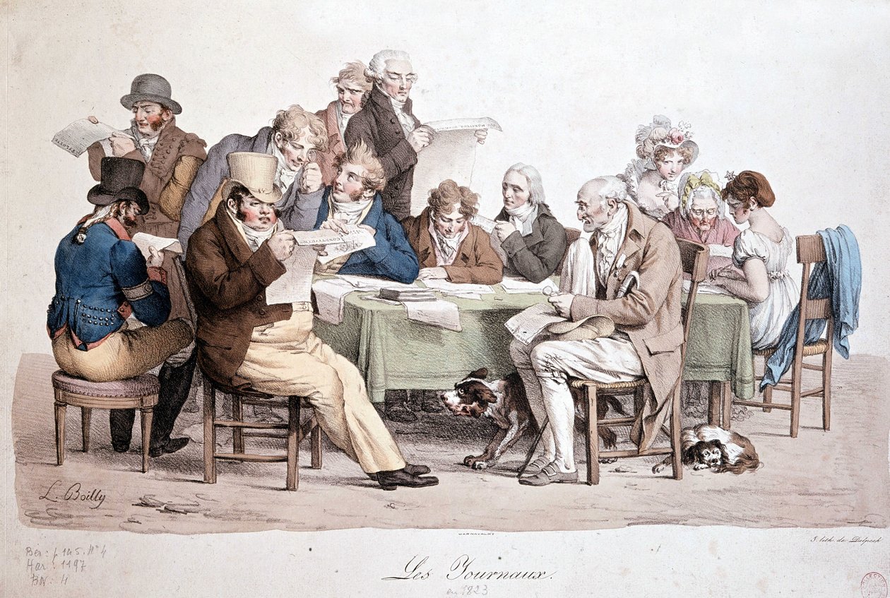 Män som läser tidningar - gravyr Louis Boilly med titeln "" Les journaux"" av Louis Leopold Boilly
