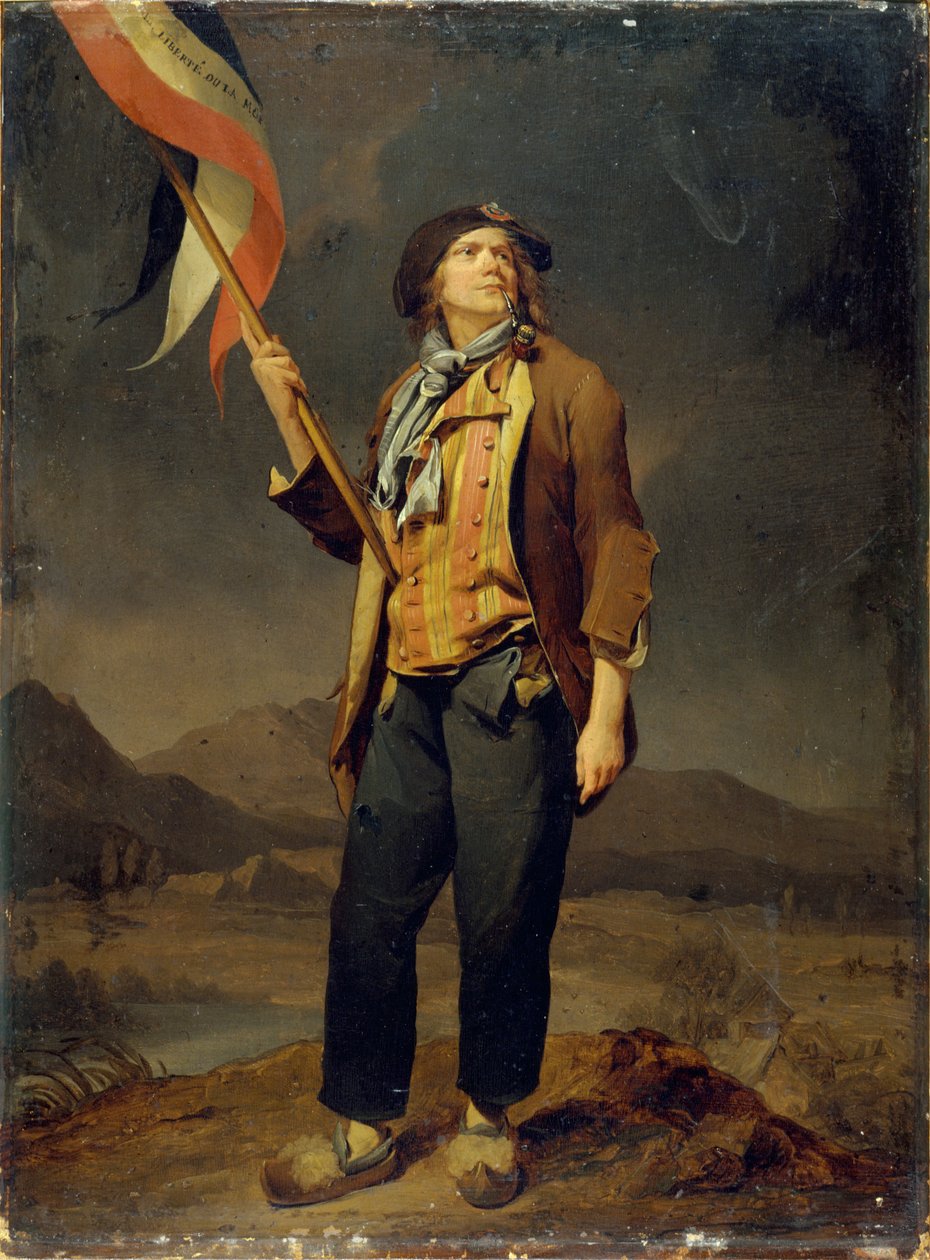 Porträtt av sångaren Simon Chenard (1758-1832) i sansculottdräkt, fanbärare vid festen till Savojens frihets ära den 14 oktober 1792 av Louis Leopold Boilly