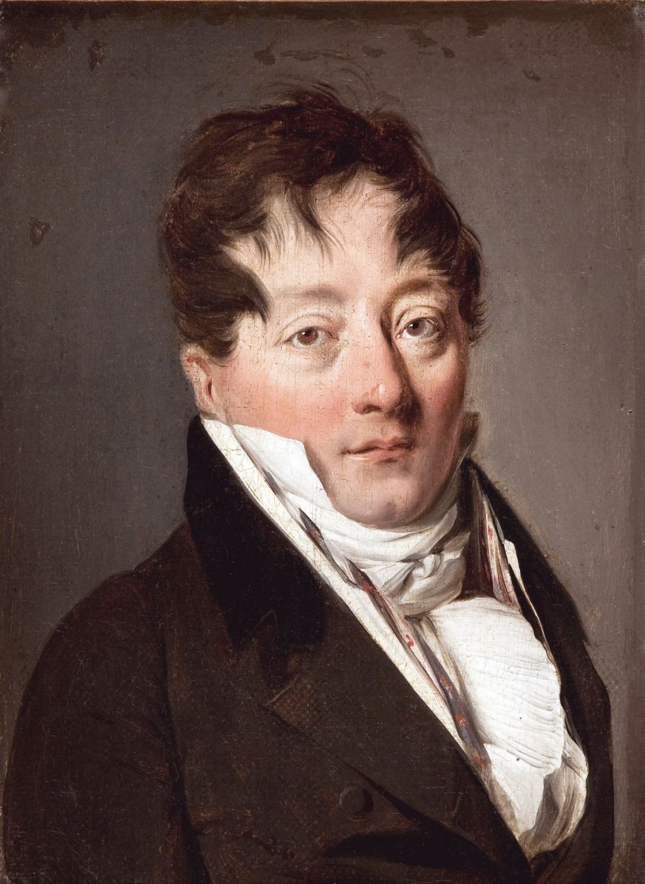 Porträtt av Alexandre Balthazar Laurent Grimod de la Reyniere (1758-1837) av Boilly, Louis-Leopold (Louis Leopold) (1761-1845), - Olja på duk, 22x17 - Musee Marmottan Monet, Paris av Louis Leopold Boilly