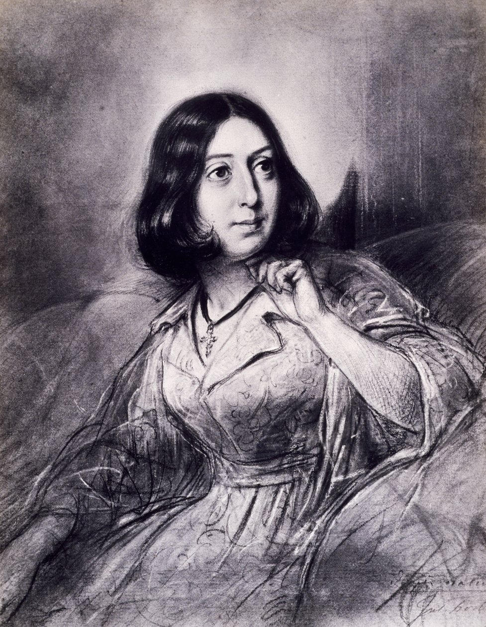 Porträtt av George Sand, pseudonym för Amantine-Lucile-Aurore Dupin (Paris av Louis Leopold Boilly