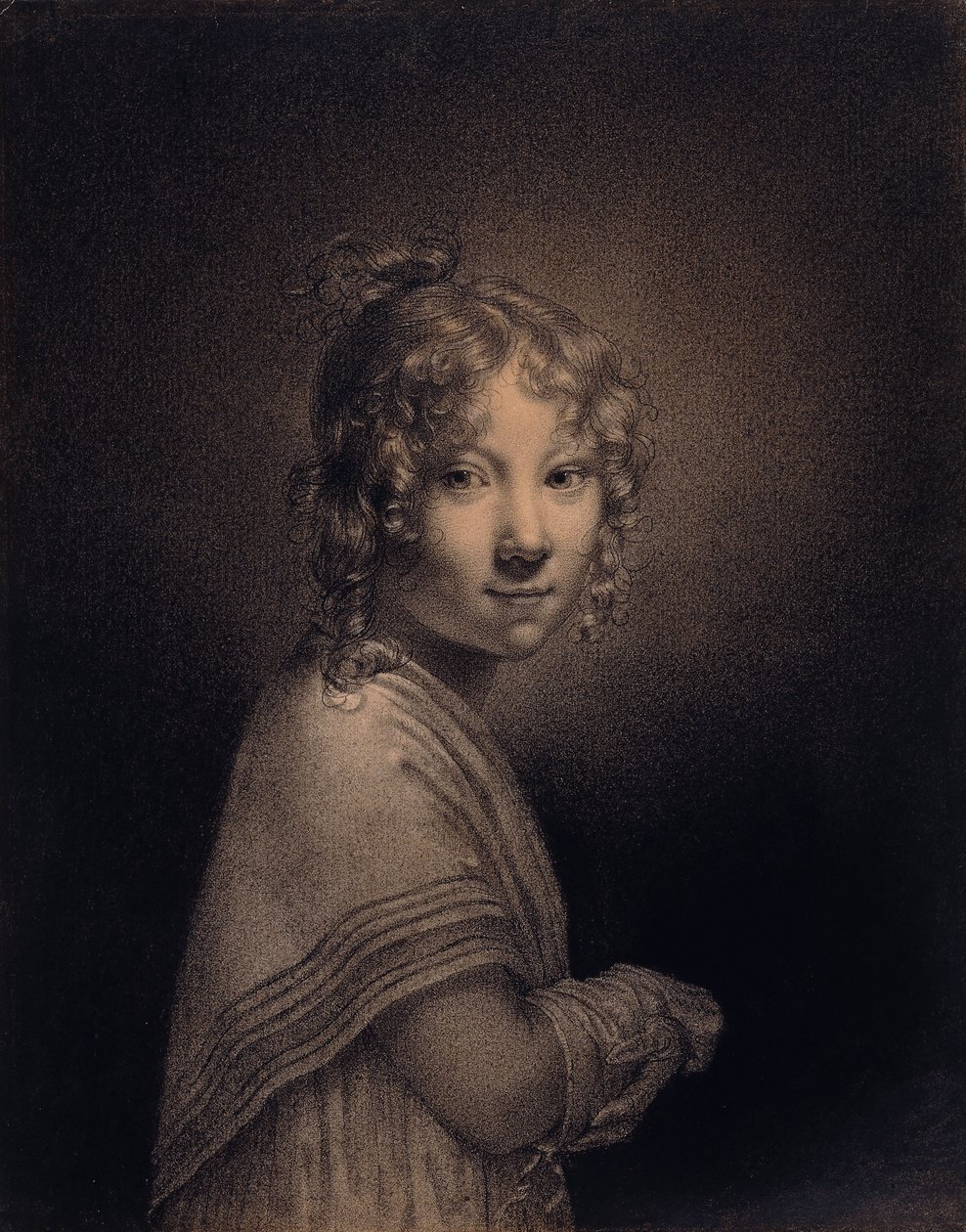 Porträtt av en flicka, halvlångt, av Louis Leopold Boilly
