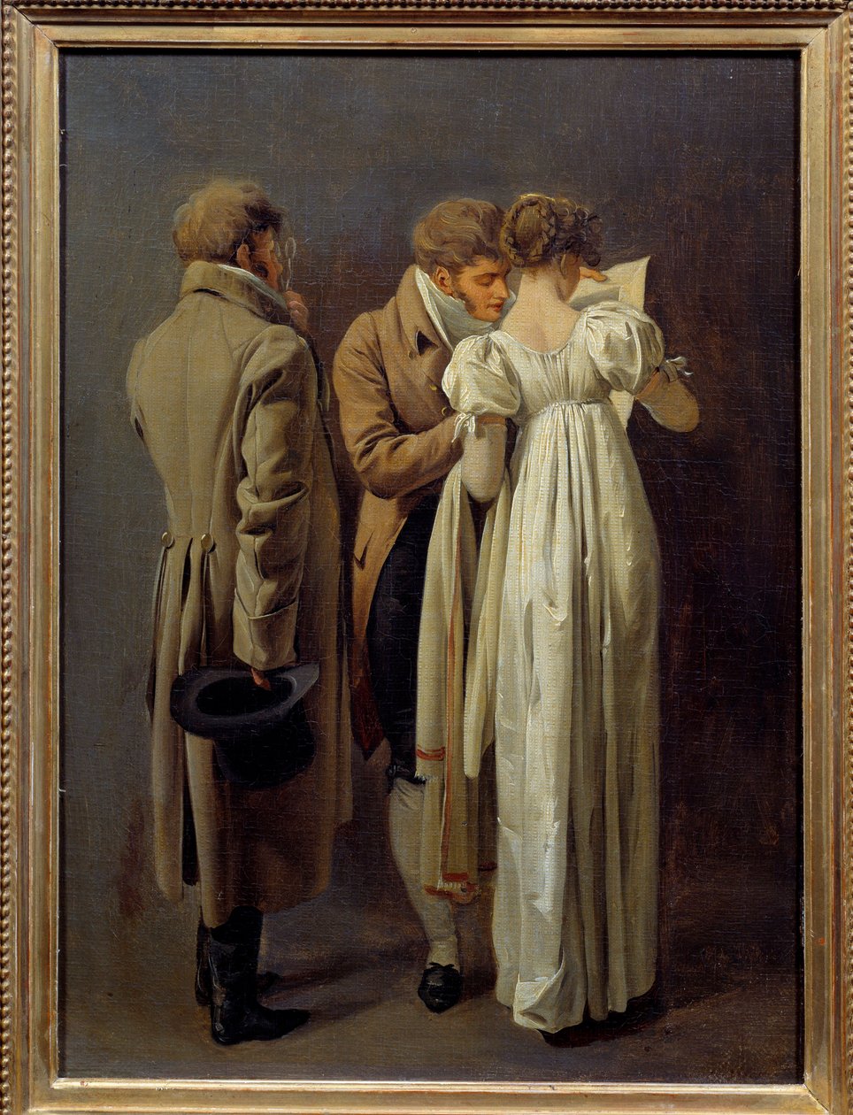Tryckälskare Unga människor vetus i det första imperiets mode överväger ett tryck. Målning av Louis Leopold Boilly (1761-1845) 1810. Sol 0,32x0,24 m av Louis Leopold Boilly