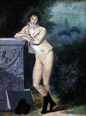 Självporträtt i en trädgård (gouache på papper) av Louis Leopold Boilly