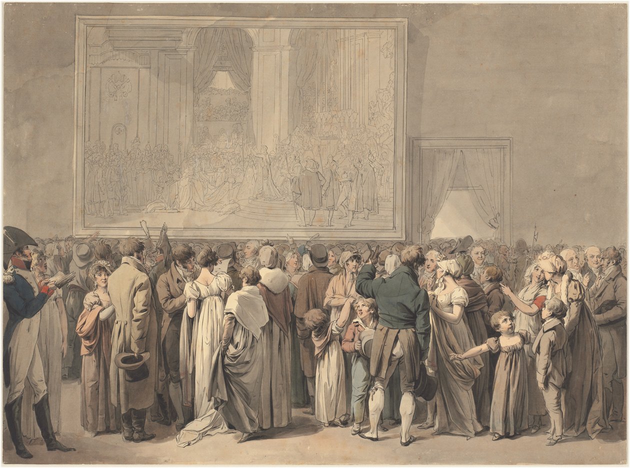 Allmänheten i Louvrens salong, tittar på målningen av "Sacre", påbörjad 1808 (penna, bläck och akvarell) av Louis Leopold Boilly