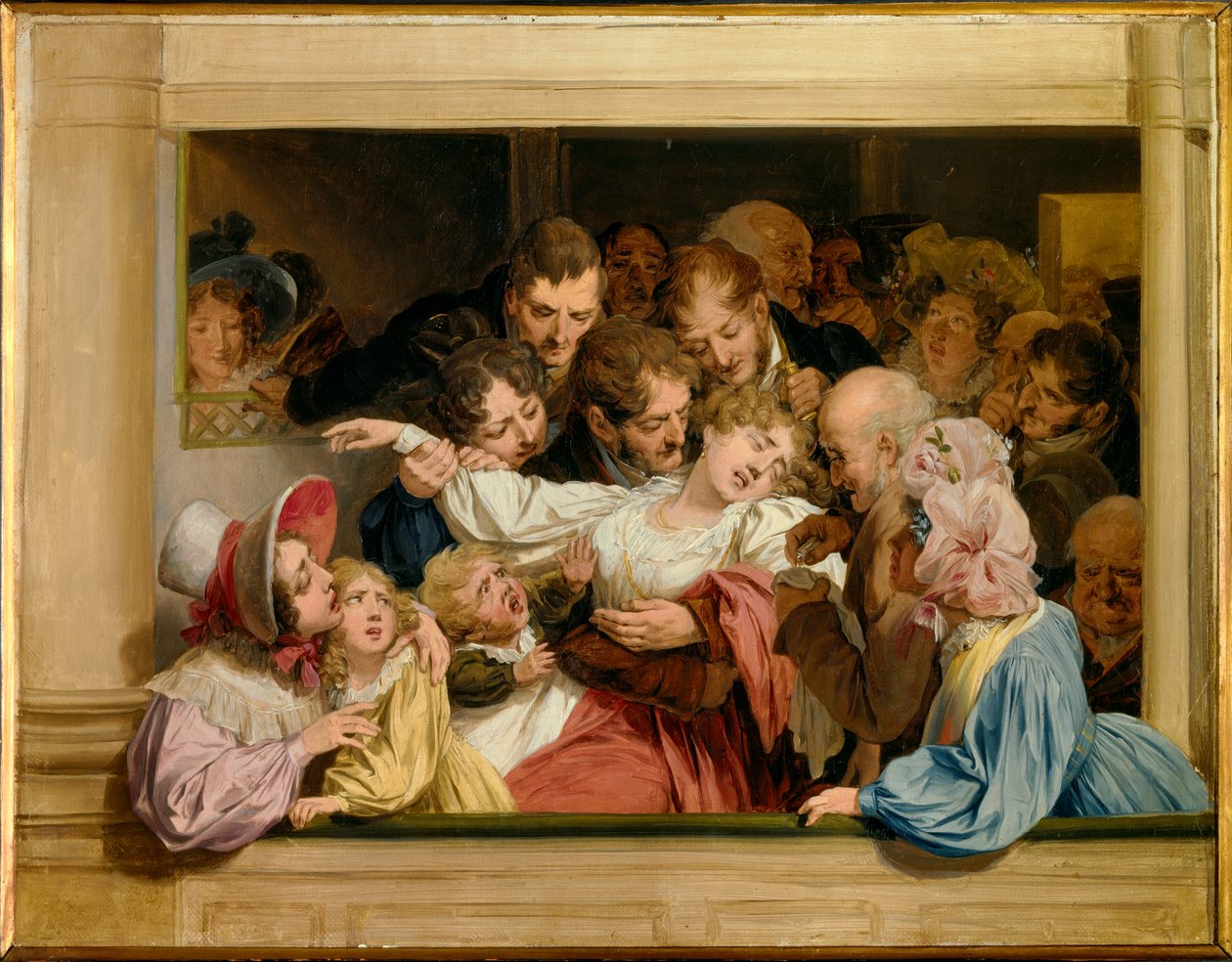 Effekten av melodrama En ung kvinna svimmar i teaterns omklädningsrum. Målning av Louis leopold Boilly (1761-1845) 1830 sön. 0,32x0,41 m Versailles, musée Lambinet av Louis Leopold Boilly