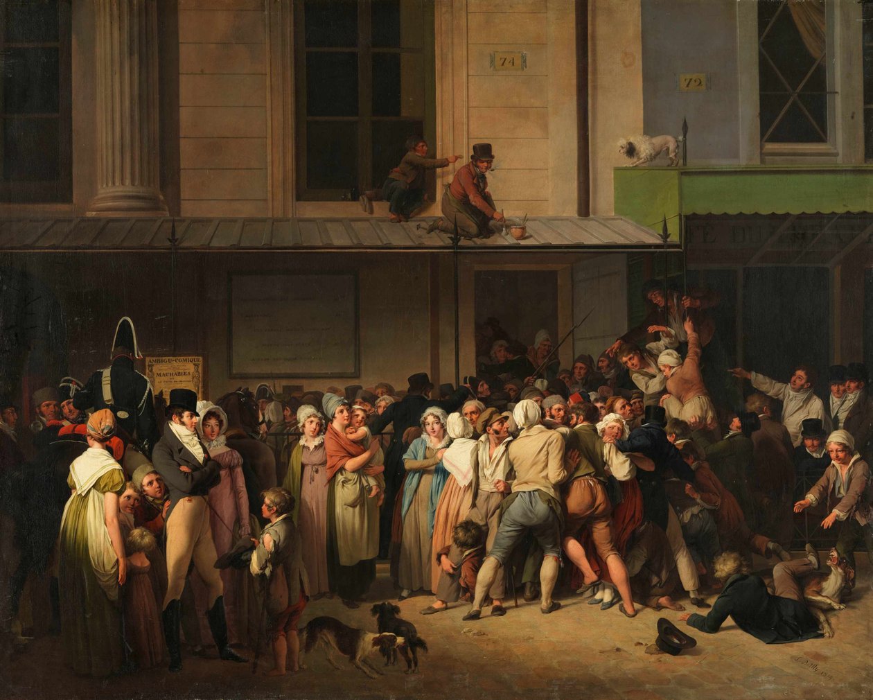 Ingången till Théâtre de lAmbigu-Comique på dagen för en gratis föreställning, ca 1819. av Louis Leopold Boilly