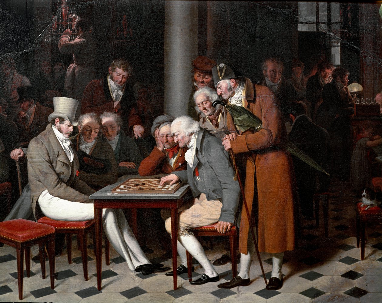 På insidan av ett kafé står det "damernas fest på Cafe Lamblin" på Palais Royal i Paris. Detalj. Målning av Louis Leopold Boilly (1761-1845), cirka 1820. Sön 0,38x0,55 m Chantilly, musee Conde av Louis Leopold Boilly