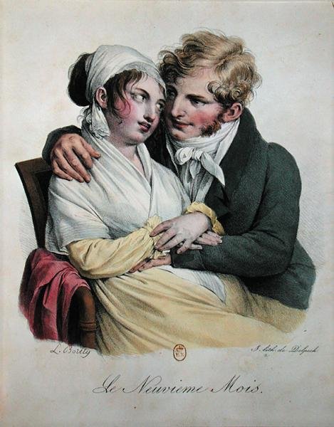 Den nionde månaden av graviditeten, ca 1825 (färg litho) av Louis Leopold Boilly
