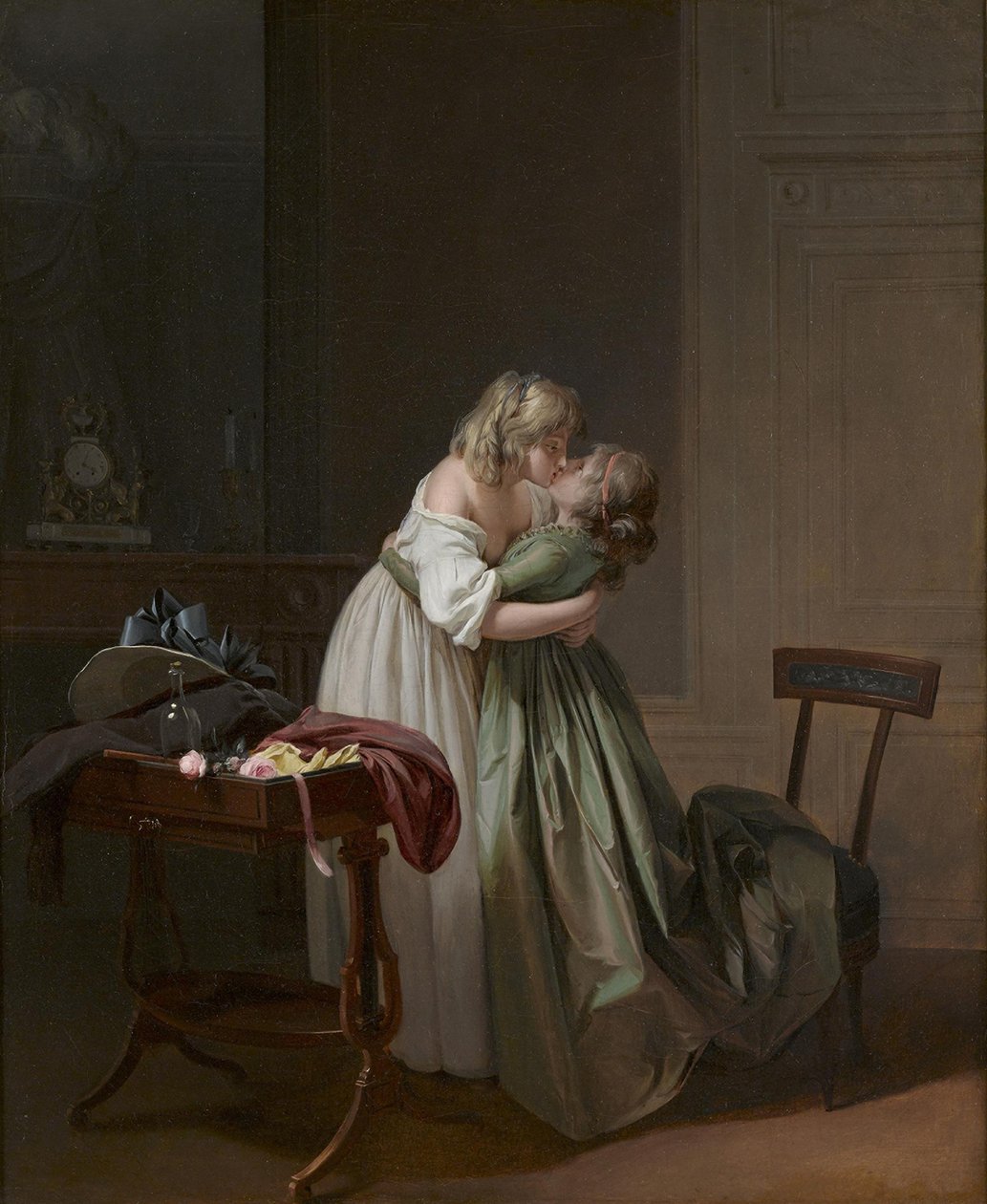 Två unga kvinnor kysser Två unga kvinnor kysser, ca 1790-1794. av Louis Leopold Boilly