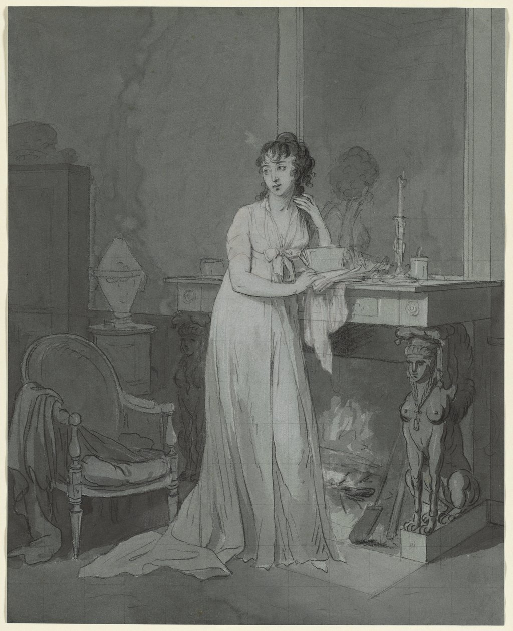 Kvinna framför en öppen spis av Louis Leopold Boilly