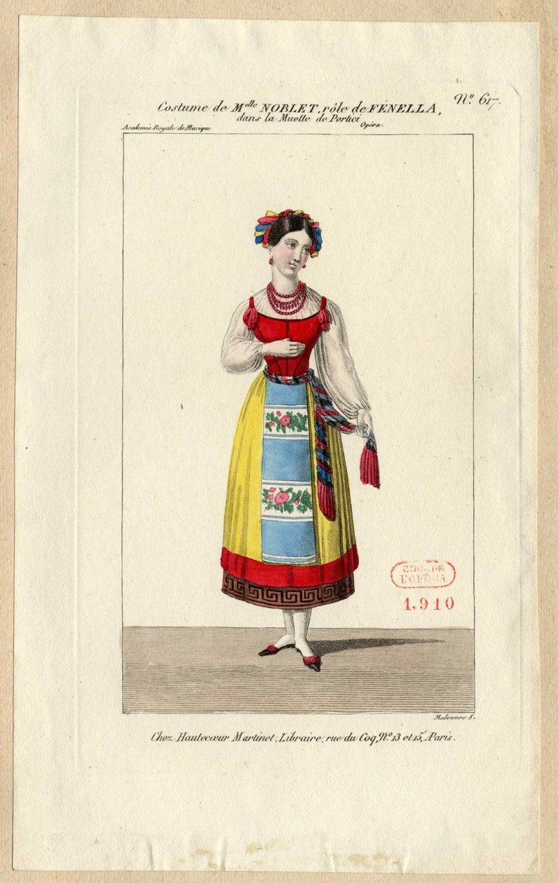Miss Noblet som Fenella. Kostymdesign för operan La muette de Portici, 1828. av Louis Maleuvre