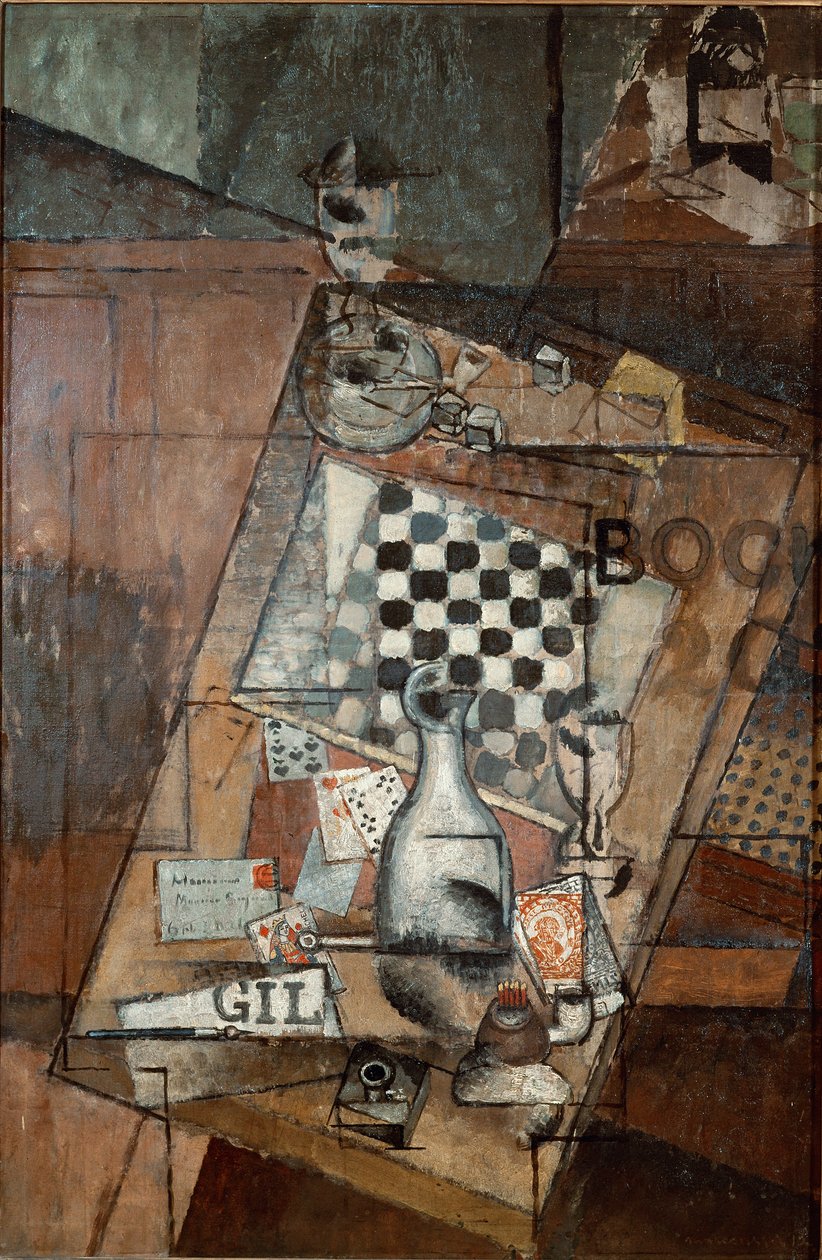 Stilleben en schackmålning av Louis Markus dit Louis Marcoussis (1878-1941) 1912 Sön. 143x97 cm Paris, Nationalmuseet för modern konst, Centre Georges Pompidou av Louis Marcoussis