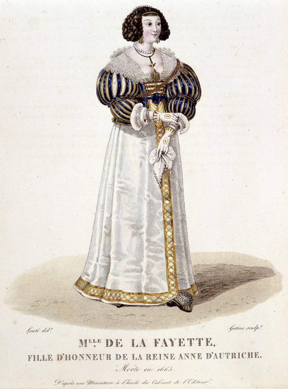 Marie-Madeleine (Marie Madeleine) Pioche de La Vergne, grevinna av Lafayette (Madame de la Fayette) (1634-1693), hedersdotter till drottning Anne av Österrike. I "" franska galleriet av kända kvinnor"" av Louis Marie Lante