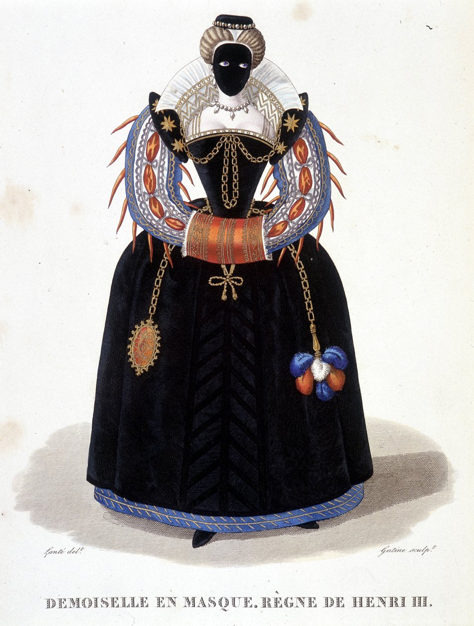Porträtt av Lady in Mask, andra hälften av 1500-talet. I "" franska galleriet av kända kvinnor"" av Louis Marie Lante