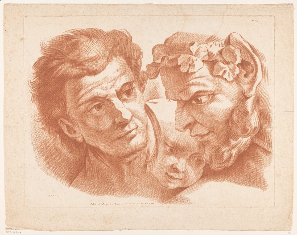 Tre huvuden av Louis Marin Bonnet (possibly)