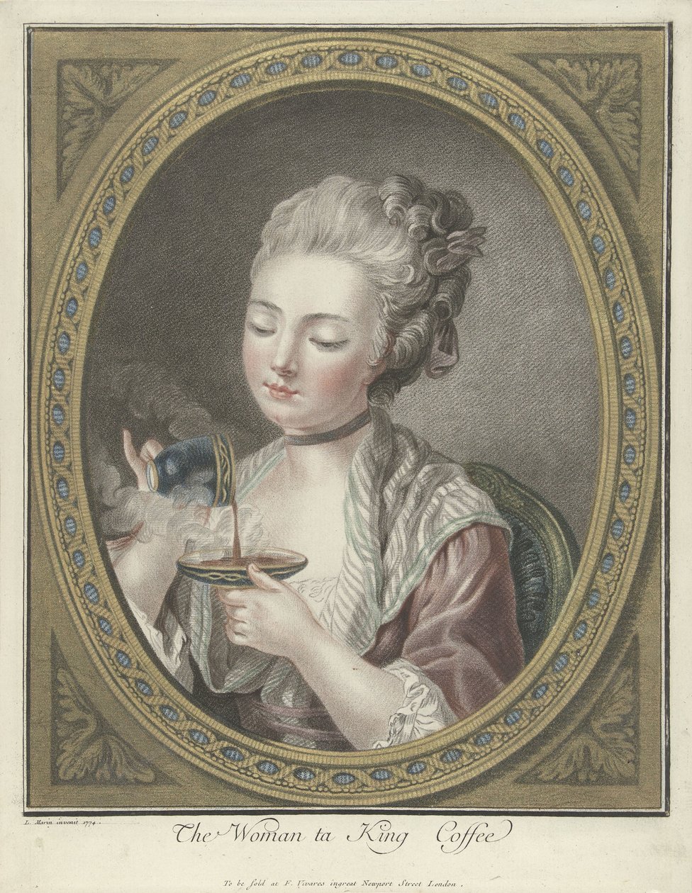 Byst av en ung kvinna som dricker kaffe The Woman ta King Coffee (titel på objekt) av Louis Marin Bonnet