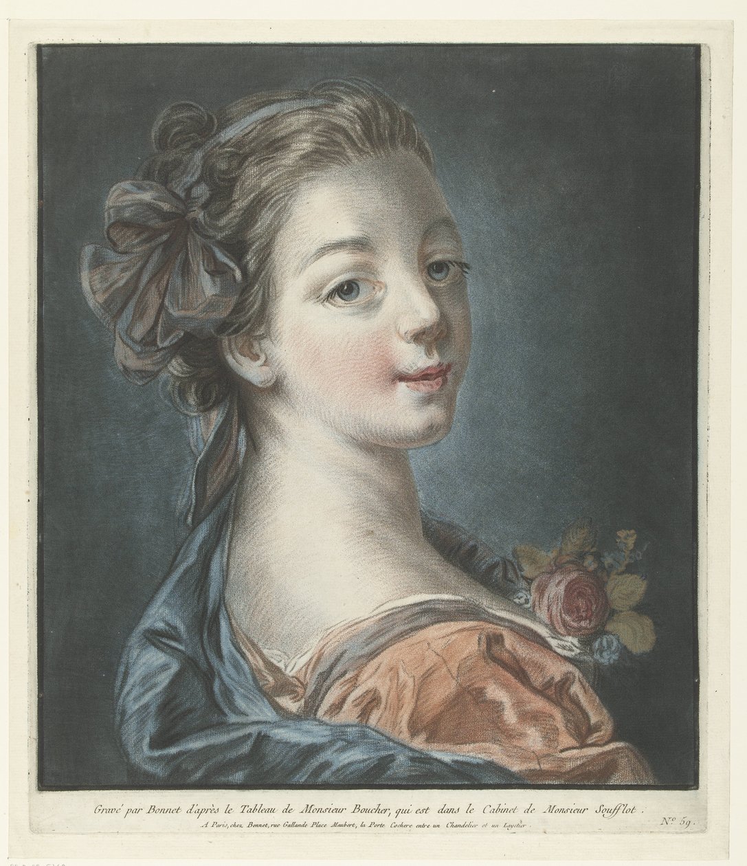 Byst av en ung kvinna med en rosett i håret Tete de femme av Louis Marin Bonnet