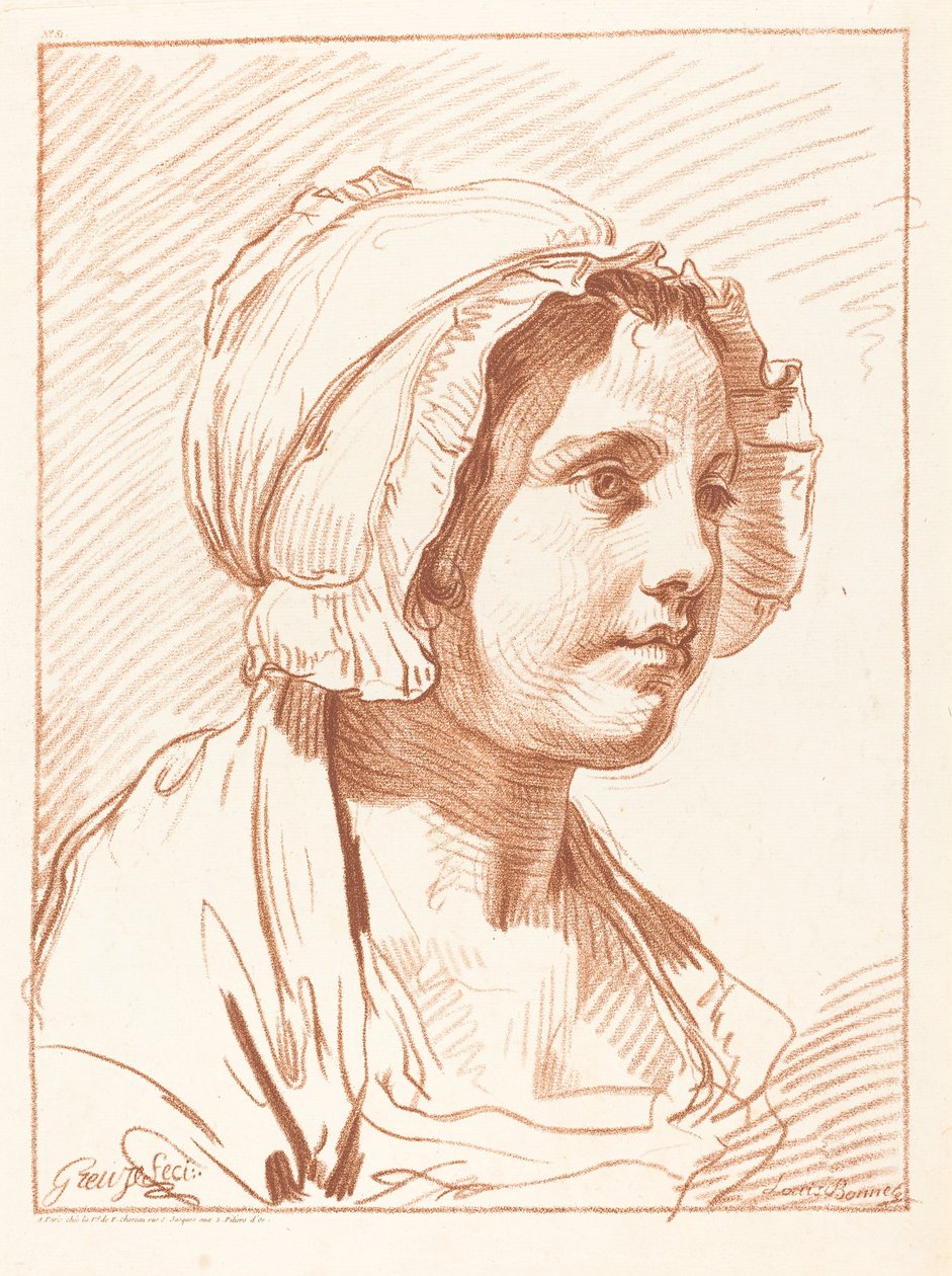 Chef för en ung kvinna som bär en keps, före 1764. av Louis Marin Bonnet