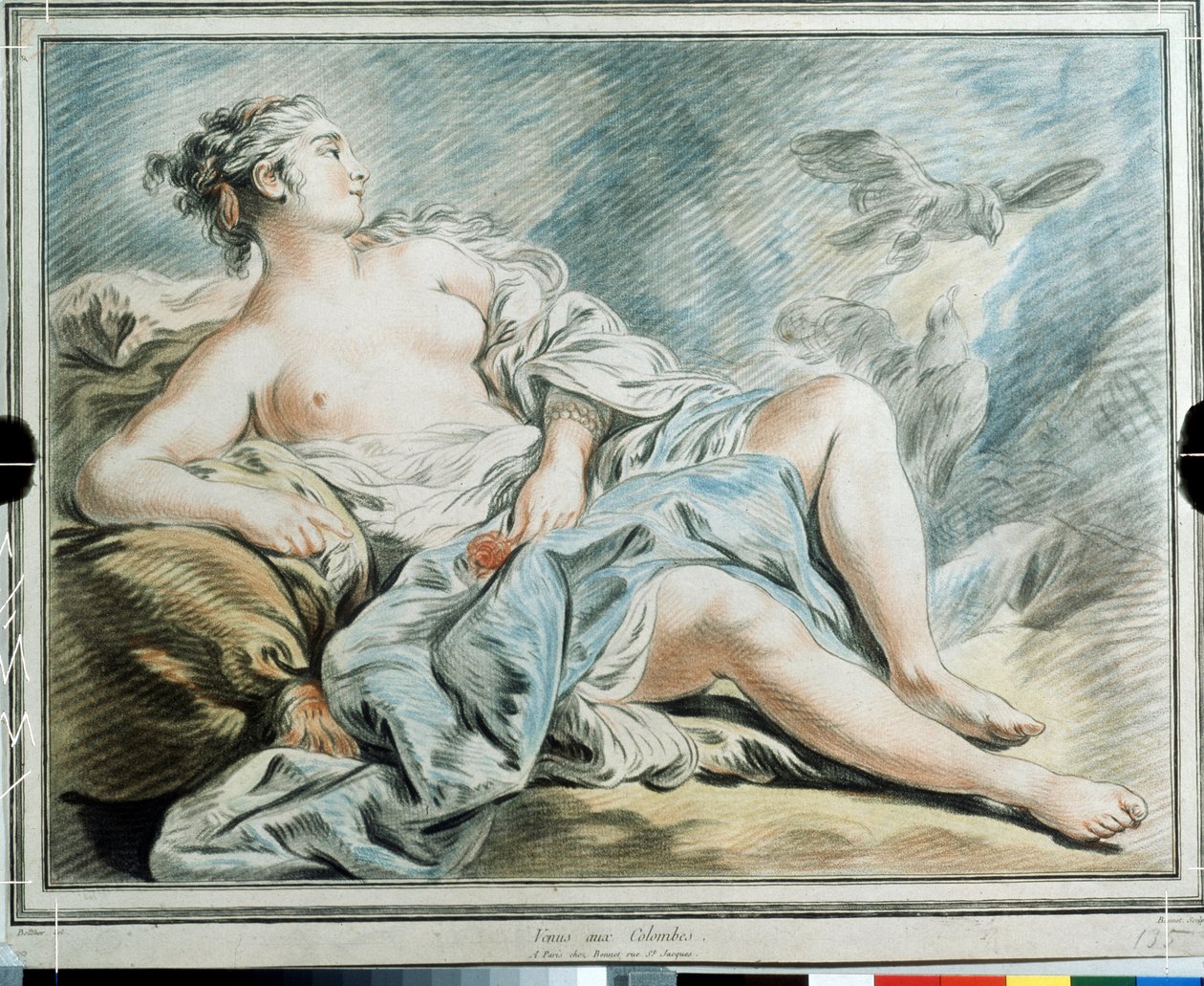 ""Venus With Doves"" (Venus With Doves) Pastell av Louis-Marin (Louis Marin) Bonnet (1743-1793) Pushkin-museet från 1700-talet, Moskva av Louis Marin Bonnet