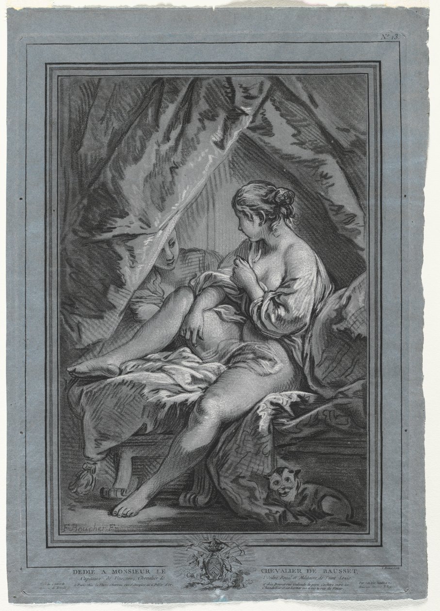 Ung kvinna sitter på en säng, 1764-1767. av Louis Marin Bonnet
