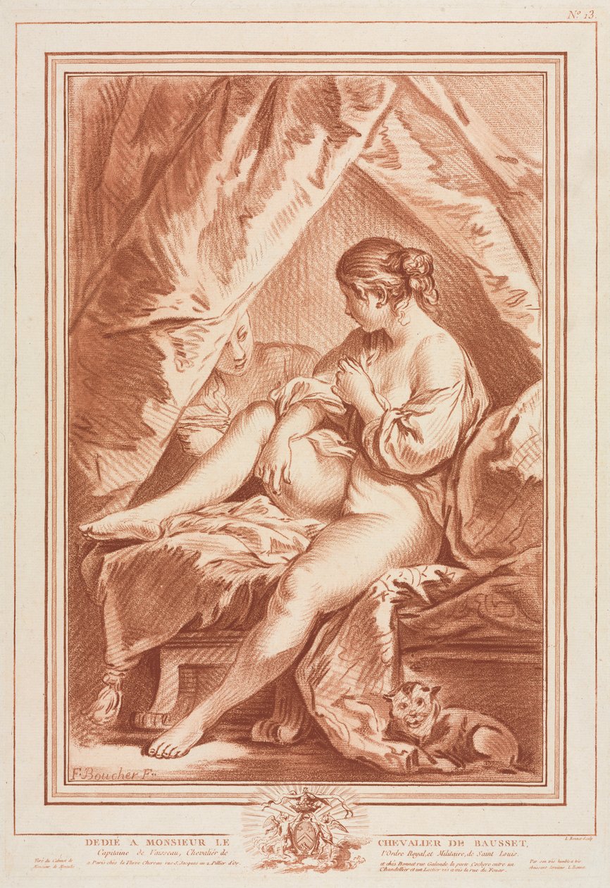 Ung kvinna sittande på en säng, före 1764. av Louis Marin Bonnet