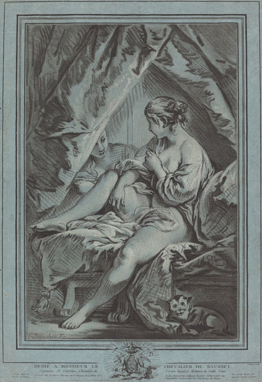 Ung kvinna som sitter på en säng av Louis Marin Bonnet after François Boucher
