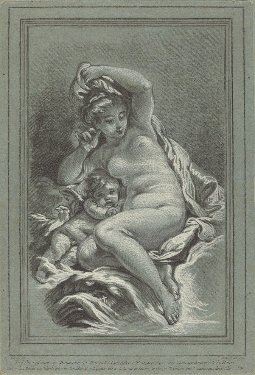 Venus och Amor på en delfin av Louis Marin Bonnet after Juste François Boucher